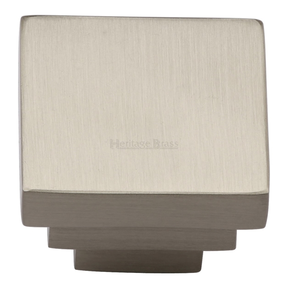 C3672 32-SN • 32 x 17 x 25mm • Satin Nickel • Heritage Brass Square Stepped Cabinet Knob